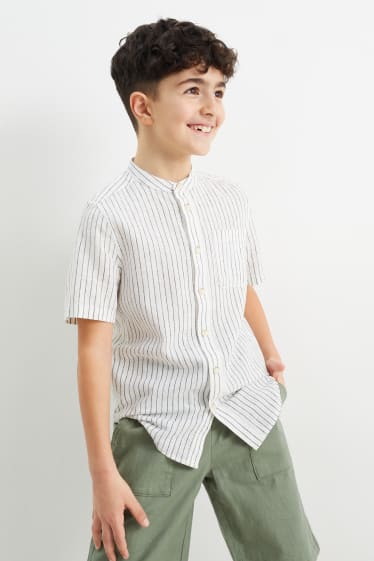 Children - Shirt - linen blend - striped - cremewhite