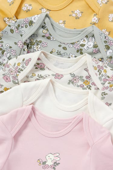 Baby: meisjes - Set van 5 - bloemetjes en dieren - rompertje - mintgroen