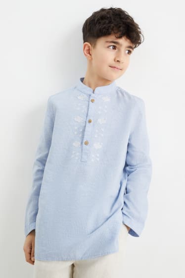 Kinderen - Overhemd - linnenmix - gestreept - lichtblauw