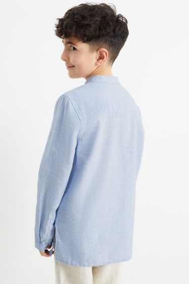 Kinderen - Overhemd - linnenmix - gestreept - lichtblauw