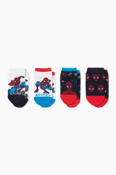 Niños - Pack de 4 - Spider-Man - calcetines tobilleros con motivo - azul oscuro
