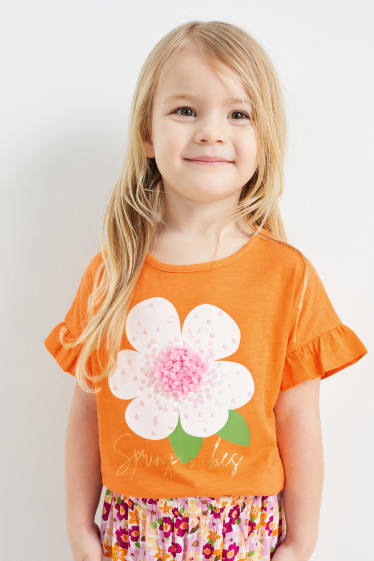 Kinder - Blume - Kurzarmshirt - orange