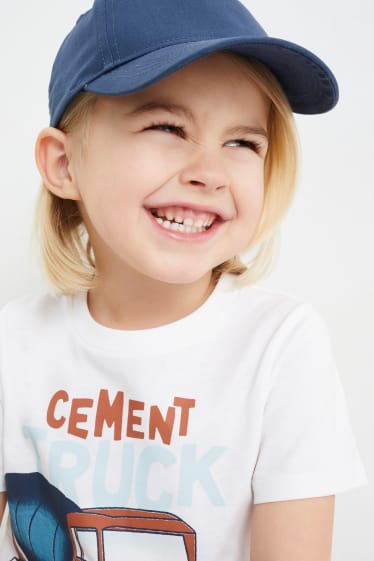 Kinder - Betonmischer - Set - Kurzarmshirt, Shorts und Cap - 3 teilig - weiß