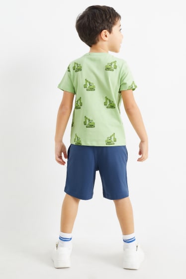 Copii - Excavatoare - set - tricou cu mânecă scurtă și pantaloni scurți - 2 piese - verde deschis