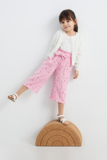 Dětské - Mušelínové kalhoty - s květinovým vzorem - růžová