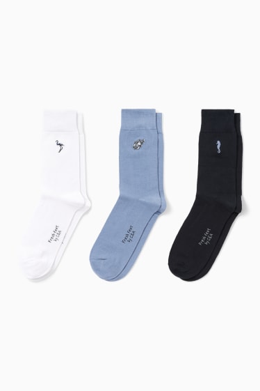 Heren - Set van 3 paar - sokken met motief - maritiem - blauw