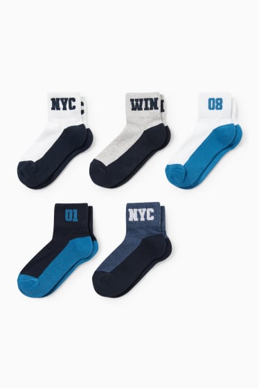 Kinder - Multipack 5er - Typo - Socken mit Motiv - dunkelblau