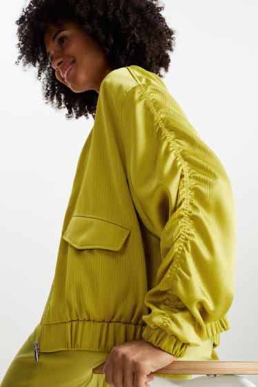 Women - Satin bomber jacket - yellow