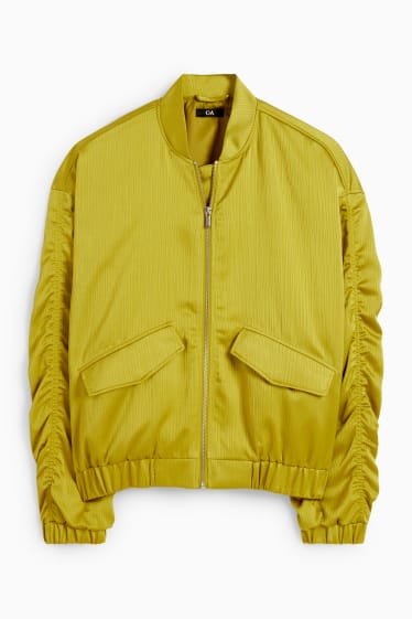 Kobiety - Satynowa krótka kurtka - żółty