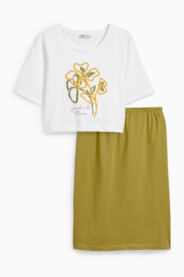 Femei - Set - tricou și fustă gravide - 2 piese - galben muștar