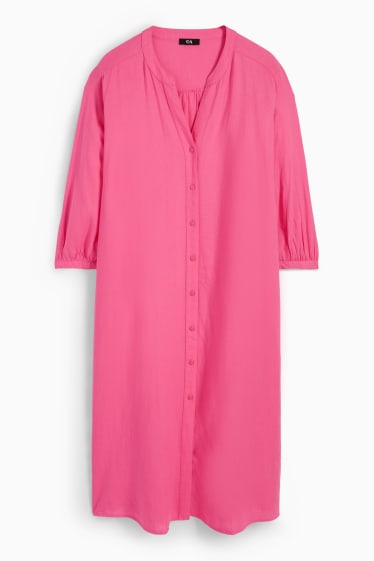 Damen - Blusenkleid mit V-Ausschnitt - Leinen-Mix - pink