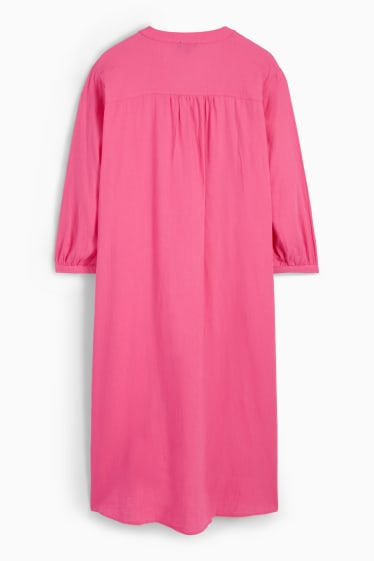 Damen - Blusenkleid mit V-Ausschnitt - Leinen-Mix - pink