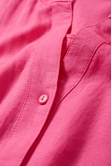 Dámské - Halenkové šaty s výstřihem ve tvaru V - lněná směs - růžová