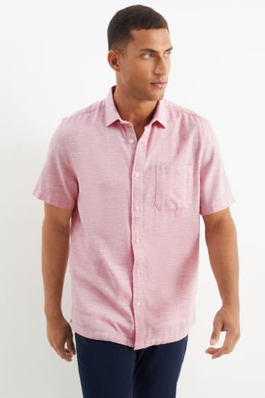 Uomo - Camicia - regular fit - collo all'italiana - rosa melange