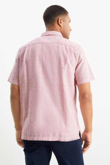 Pánské - Košile - regular fit - kent - růžová-žíhaná