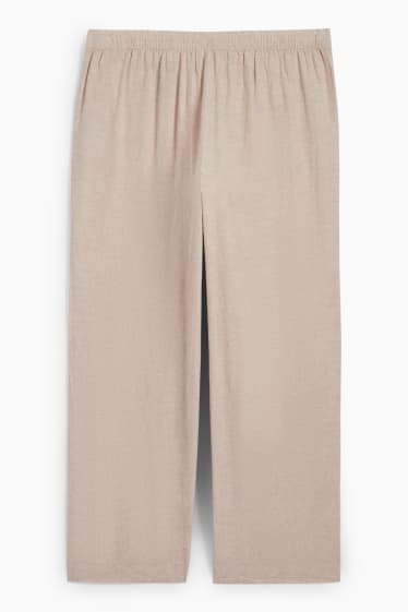 Donna - Pantaloni - vita media - gamba ampia - misto lino - beige chiaro