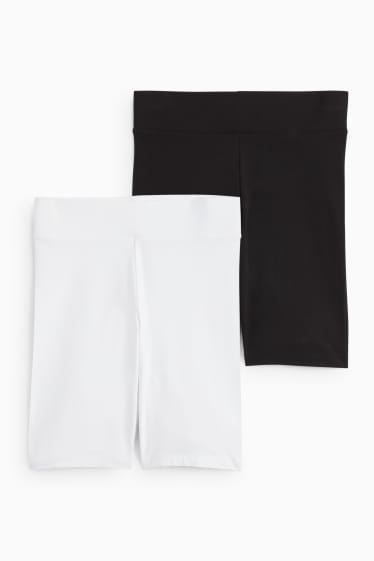 Damen - Multipack 2er - Basic-Biker-Shorts - weiss / schwarz