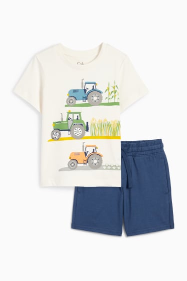Dzieci - Traktor - komplet - koszulka z krótkim rękawem i szorty - 2 części - ciemnoniebieski