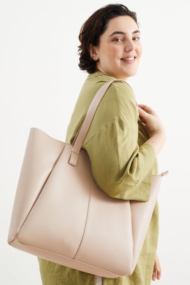 Dames - Shopper - imitatieleer - licht beige