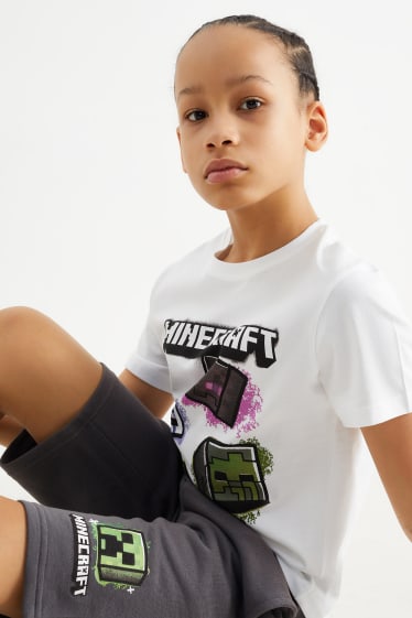 Children - Minecraft - set - short sleeve T-shirt and sweat shorts - 2 piece - white