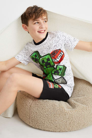 Dětské - Minecraft - letní pyžamo - 2dílné - bílá