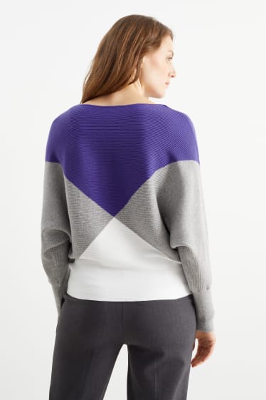 Damen - Pullover - gerippt - grau / lila