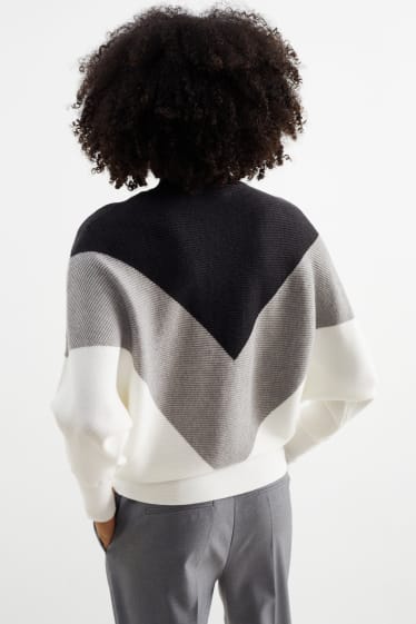 Women - Jumper with band collar - black / white