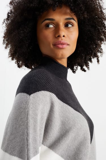 Women - Jumper with band collar - black / white