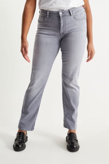 Dames - Straight jeans met strass-steentjes - mid waist - jeanslichtgrijs