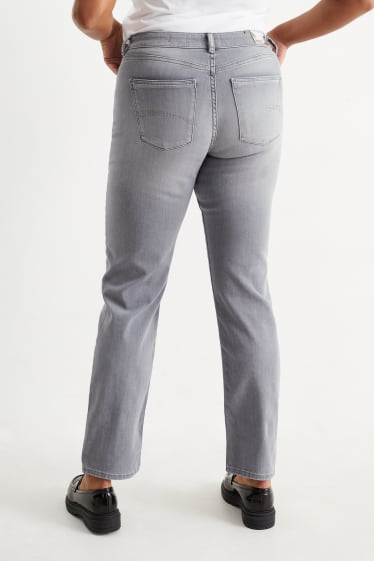 Dámské - Straight jeans se štrasovými kamínky - mid waist - džíny - světle šedé