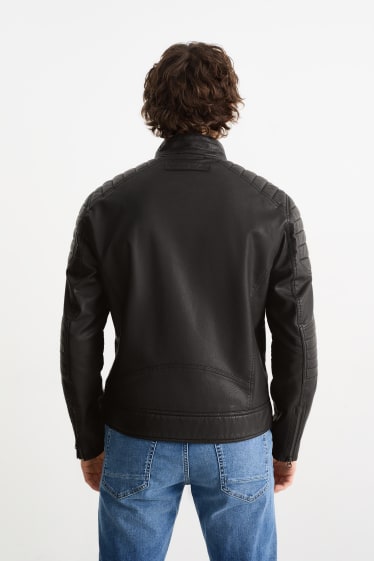 Men - Biker jacket - faux leather - black