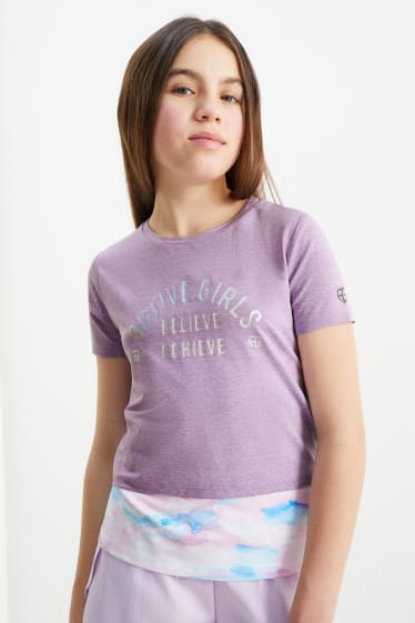 Bambini - Set - t-shirt con nodo e top sportivi - 2 pezzi - viola chiaro
