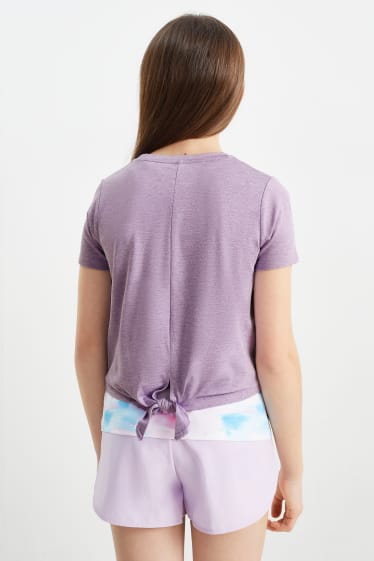 Bambini - Set - t-shirt con nodo e top sportivi - 2 pezzi - viola chiaro
