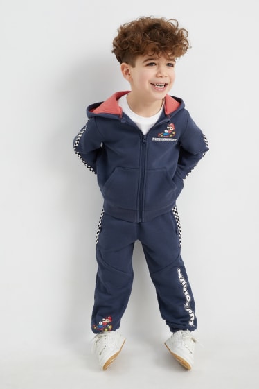 Bambini - Mario Kart - set - felpa con zip e cappuccio e pantaloni sportivi - blu scuro