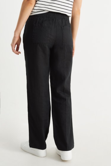 Femei - Pantaloni de in - talie înaltă - straight fit - negru