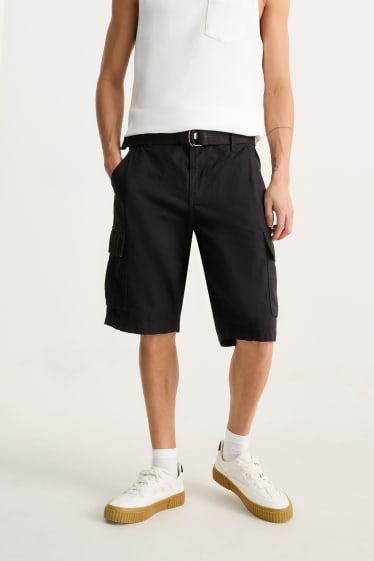 Home - Pantalons curts cargo amb cinturó - negre
