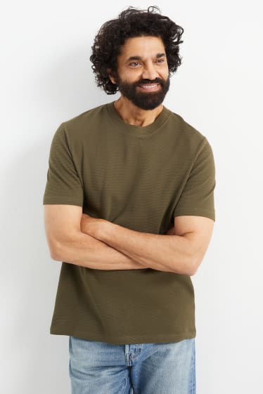 Hombre - Camiseta - con textura - verde oscuro