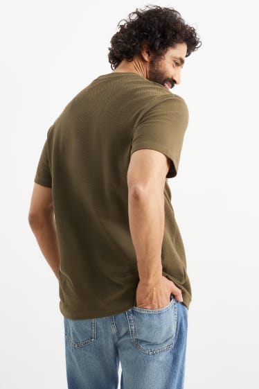 Hombre - Camiseta - con textura - verde oscuro