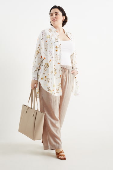 Mujer - Pantalón de tela - mid waist - wide leg - mezcla de lino - beige claro