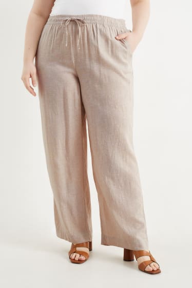 Dames - Pantalon - mid waist - wide leg - linnenmix - licht beige