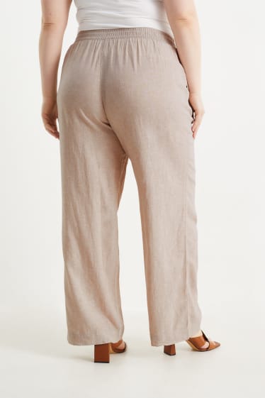 Donna - Pantaloni - vita media - gamba ampia - misto lino - beige chiaro