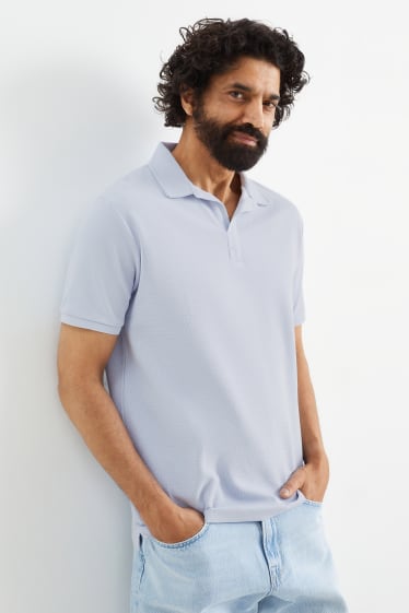 Men - Fine knit polo shirt - light blue