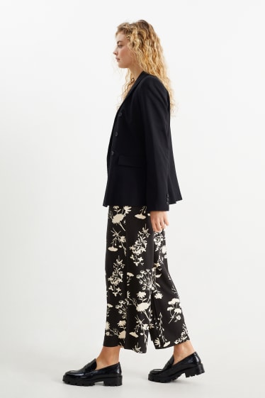 Donna - Pantaloni in jersey - straight fit - a fiori - nero