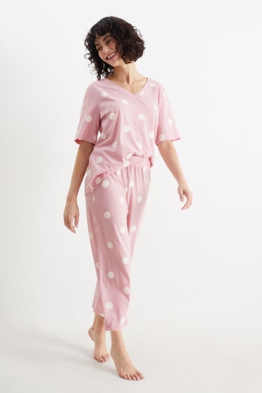 Dames - Pyjama - 2-delig - stippen - roze