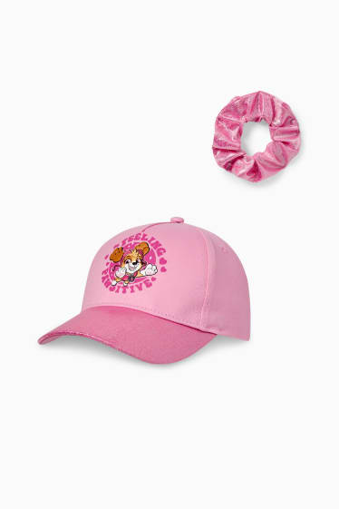 Dětské - Tlapková patrola - souprava - kšiltovka a scrunchie gumička do vlasů - 2dílná - růžová