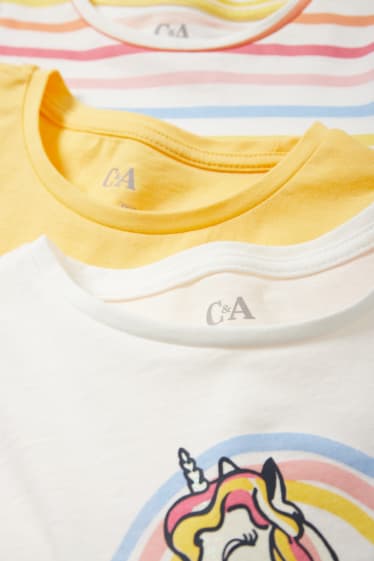 Dětské - Multipack 3 ks - motiv jednorožce - tričko s krátkým rukávem - krémově bílá