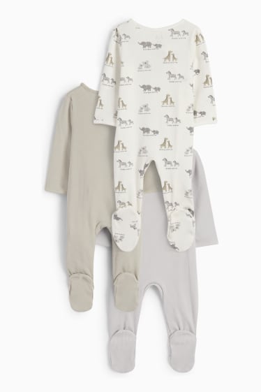 Babies - Multipack of 3 - wild animals - baby sleepsuit - gray