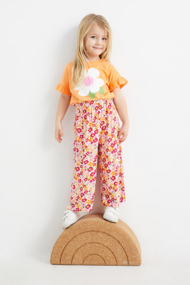 Enfants - Pantalon en toile - à fleurs - orange