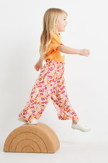 Enfants - Pantalon en toile - à fleurs - orange