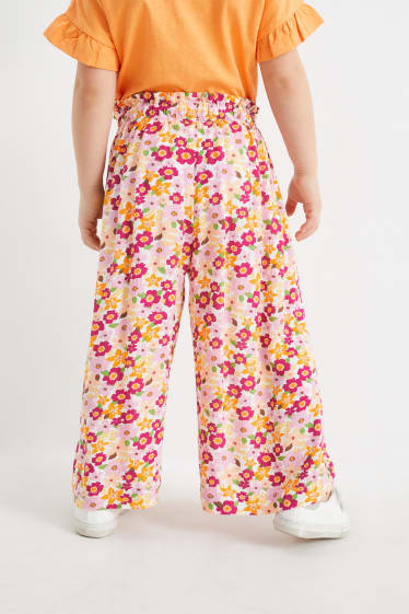 Niños - Pantalón de tela - de flores - naranja